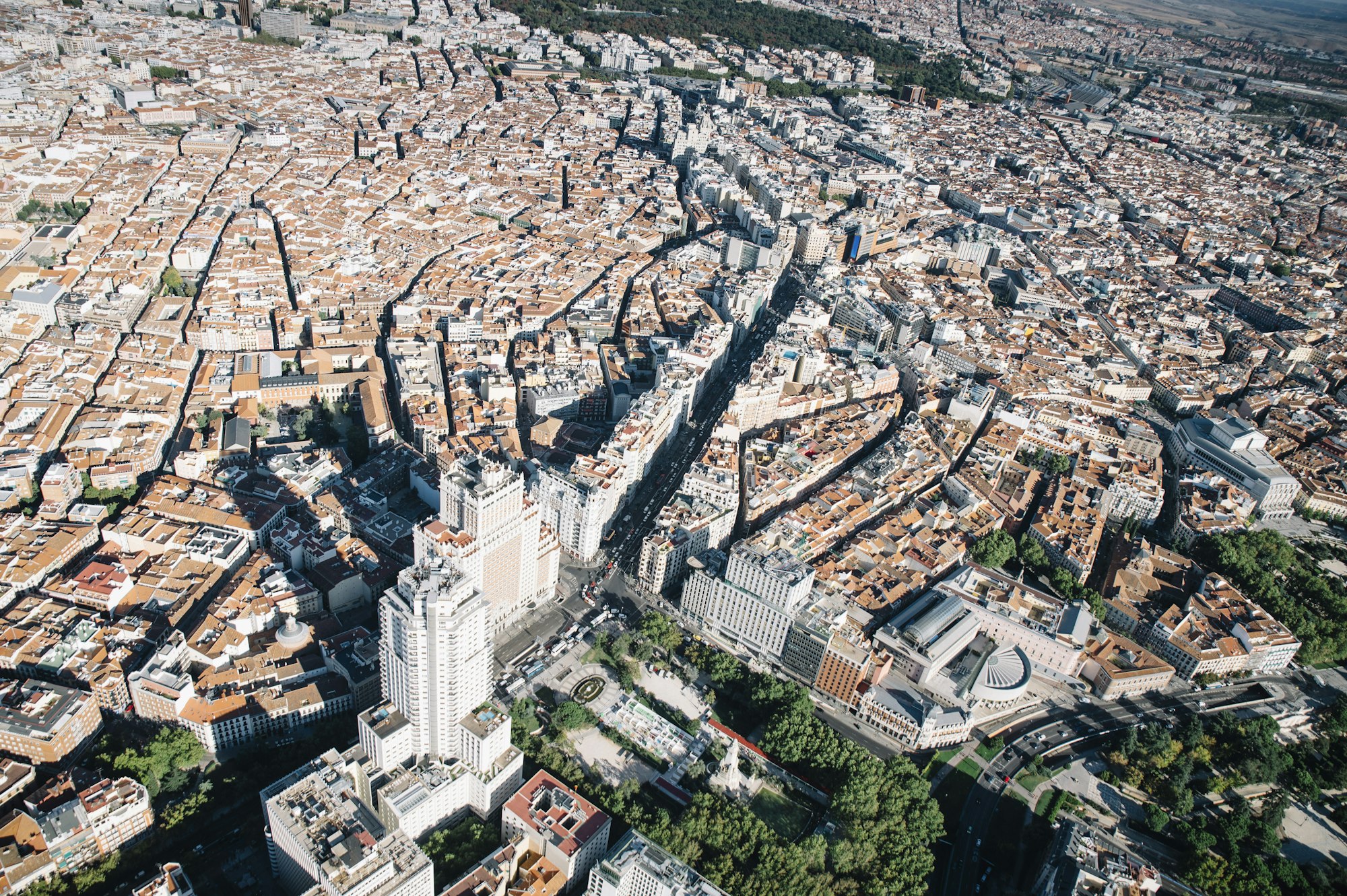 Air view of Spain Square in Madrid, Spain